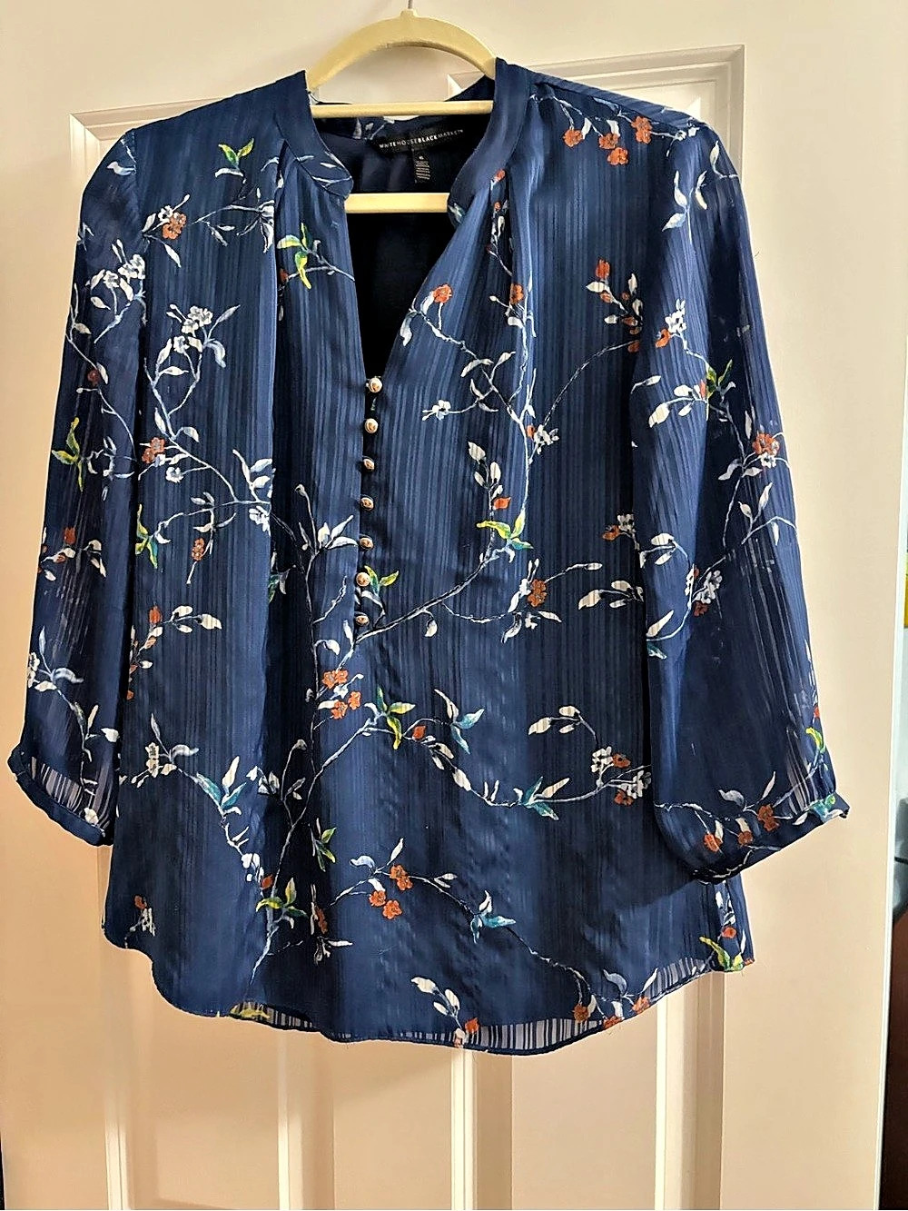 White House Black Market Floral Blouse in Blue & Orange Size 6 Like New